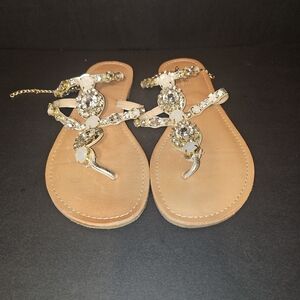 Rhinestone Gold, Tan, And Silver Sandals with Dazzling Embellishments
